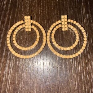 Elegant Tan Beaded Hoop Earrings
